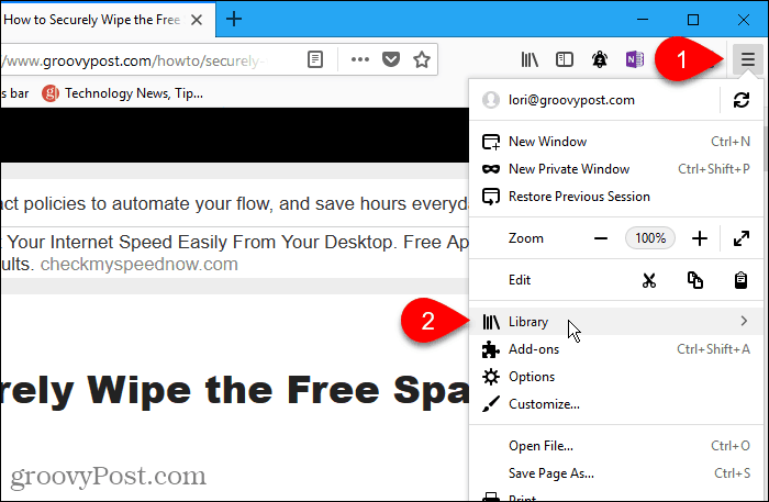 Επιλέξτε Βιβλιοθήκη στο Firefox για Windows