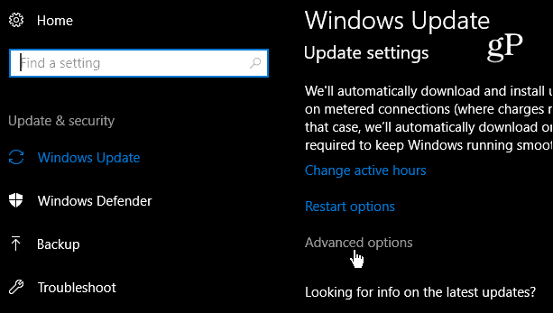 Προηγμένες ρυθμίσεις ενημέρωσης των Windows 10