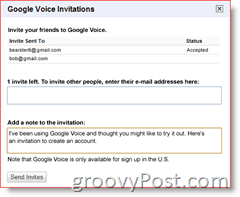 Στιγμιότυπο οθόνης πρόσκλησης Google Voice