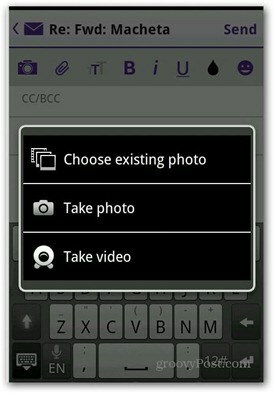 Yahoo Mail Android προσθέσετε φωτογραφία βίντεο