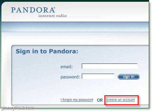 Δημιουργήστε έναν λογαριασμό pandora