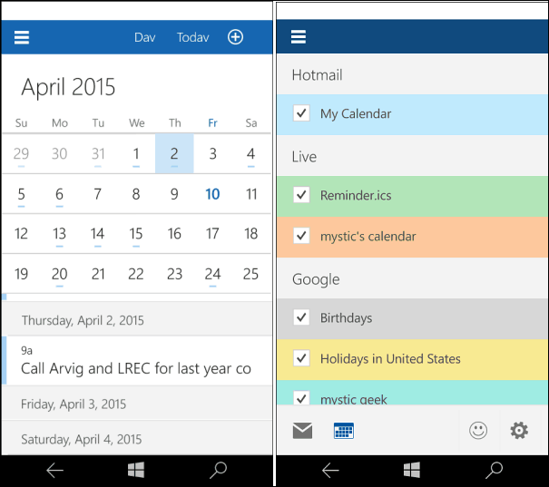 Windows 10 για ημερολόγιο τηλεφώνων