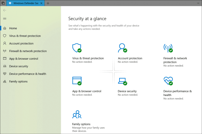 Κέντρο προστασίας ασφαλείας του Windows Defender Ανανέωση με Fluent Design