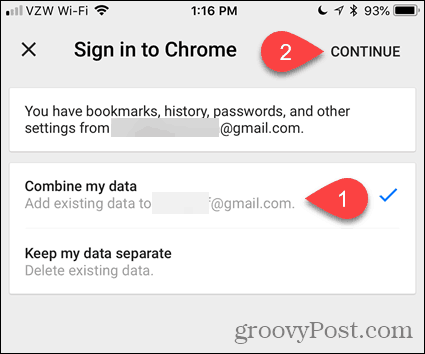 Συνδυάστε τα δεδομένα μου στο Chrome για iOS
