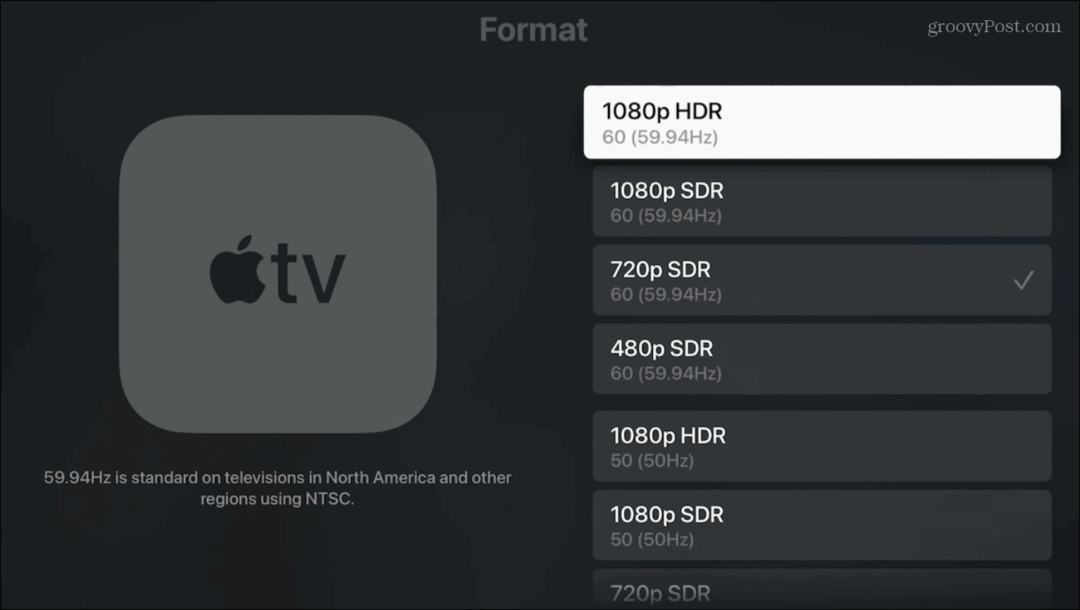 Αλλαγή ανάλυσης οθόνης Apple TV