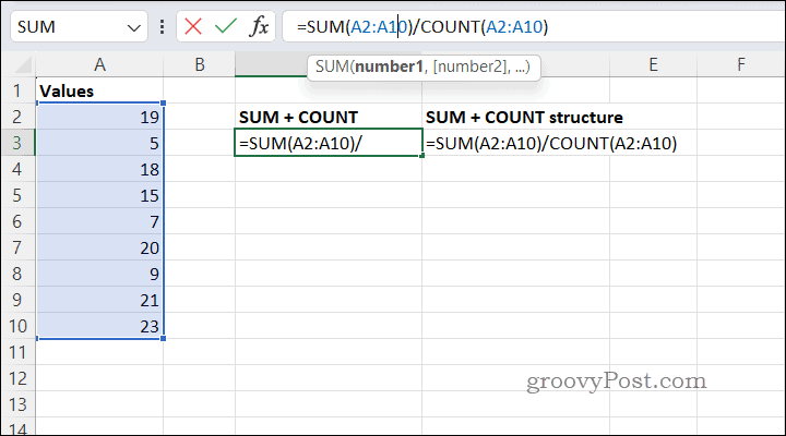 Υπολογισμός μέσων όρων χρησιμοποιώντας SUMCOUNT στο Excel