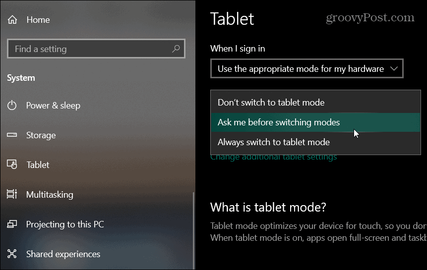Windows 10 ρυθμίσεις tablet