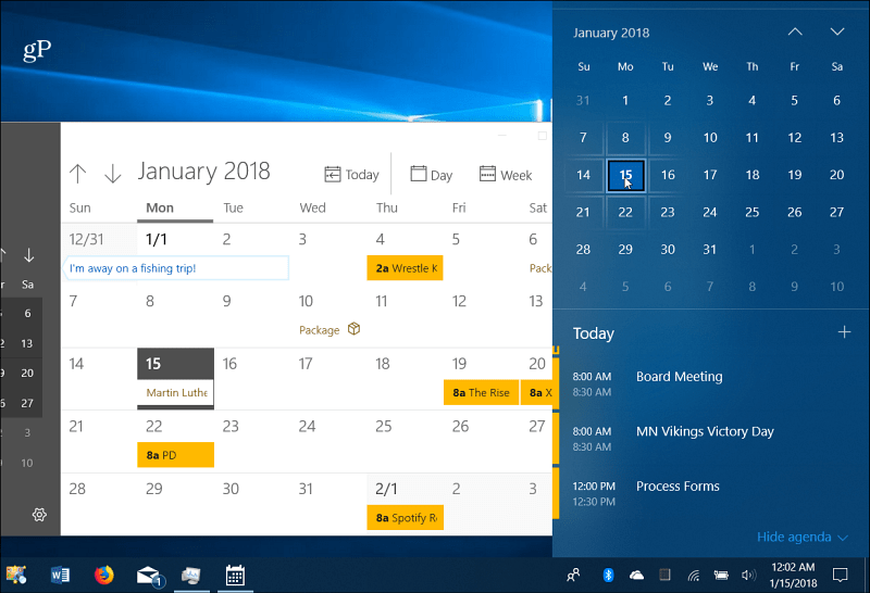Ημερολόγιο Συμβάντα Windows 10 Taskbar