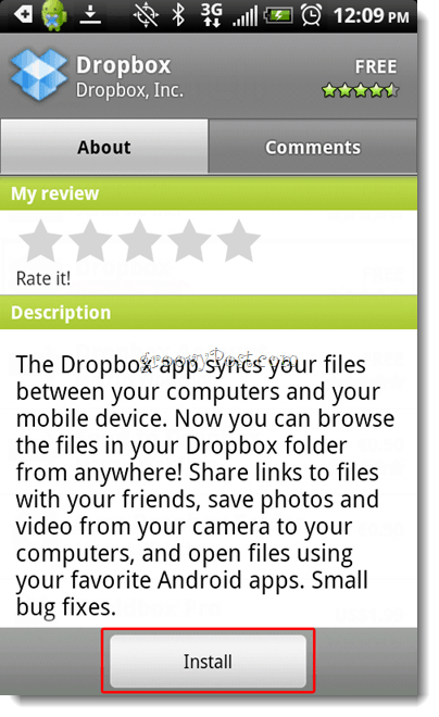 Android Dropbox Install