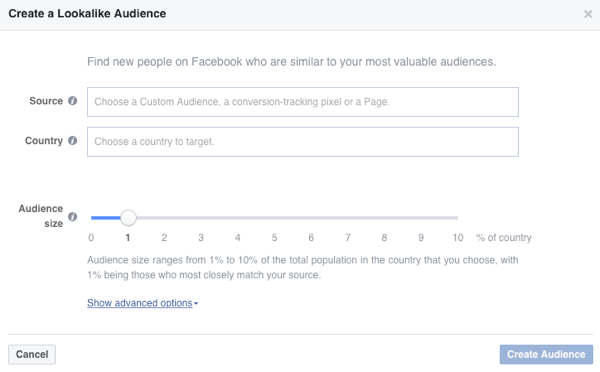 Δημιουργήστε ένα κοινό που μοιάζει με Facebook με βάση ένα υπάρχον κοινό.