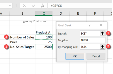 Χρήση αναζήτησης στόχων στο Excel