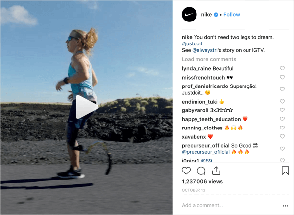 Ανάρτηση Nike Instagram που προωθεί το IGTV