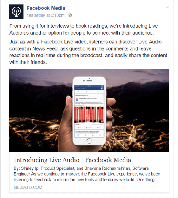 Το Facebook εισήγαγε έναν νέο τρόπο ζωντανής μετάδοσης στο Facebook με ζωντανό ήχο.