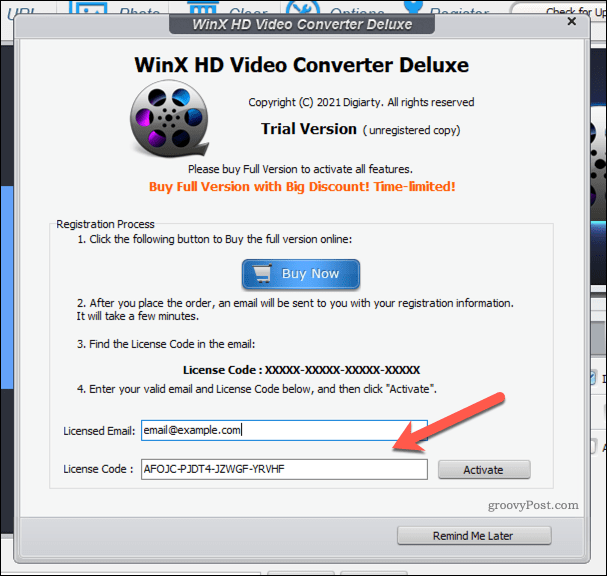 Προσθήκη άδειας WinX Video Converter