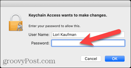 Εισαγάγετε το όνομα χρήστη και τον κωδικό πρόσβασης για την πρόσβαση στο Keychain
