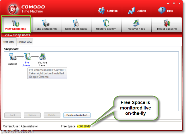 Το Comodo Time Machine δημιουργεί στιγμιότυπα συστήματος και εικόνες