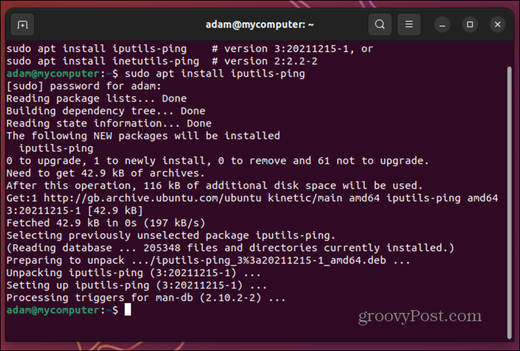 ping εγκατάστασης ubuntu