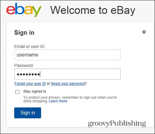 eBay αλλαγή εισόδου κωδικού πρόσβασης