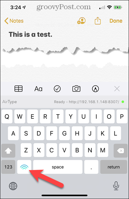 Κείμενο πληκτρολογίου AirType στο iPhone