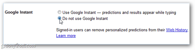 μην χρησιμοποιείτε το google instant