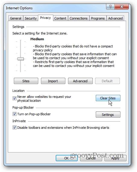 Windows 7 IE 10 Προστασία προσωπικών δεδομένων