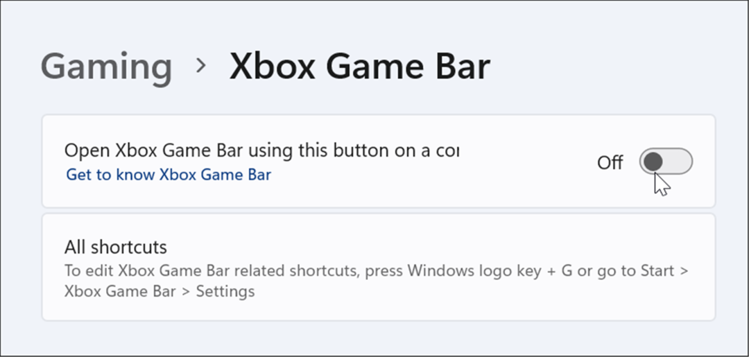 απενεργοποιήστε τη γραμμή παιχνιδιών xbox στα Windows