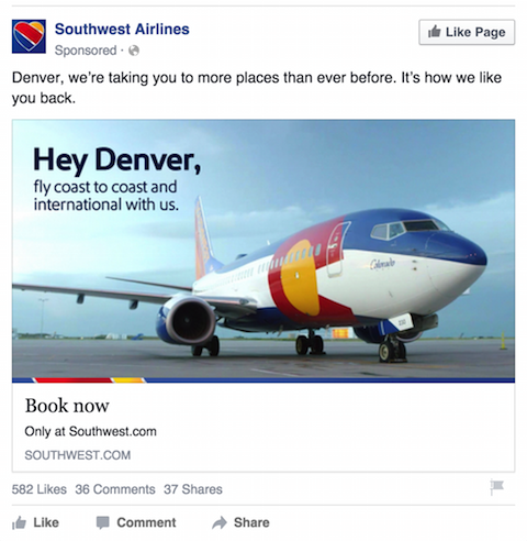 διαφήμιση facebook νοτιοδυτικών αεροπορικών εταιρειών