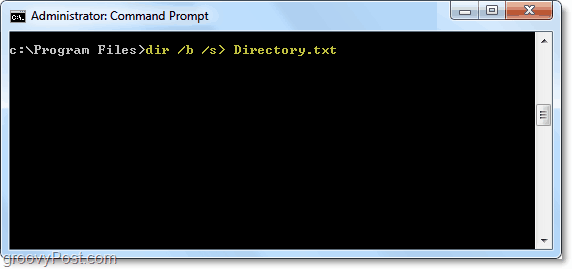 χρησιμοποιήστε το αρχείο dir / b / s> directory.txt για να εξάγετε ένα ερώτημα dir σε ένα αρχείο κειμένου