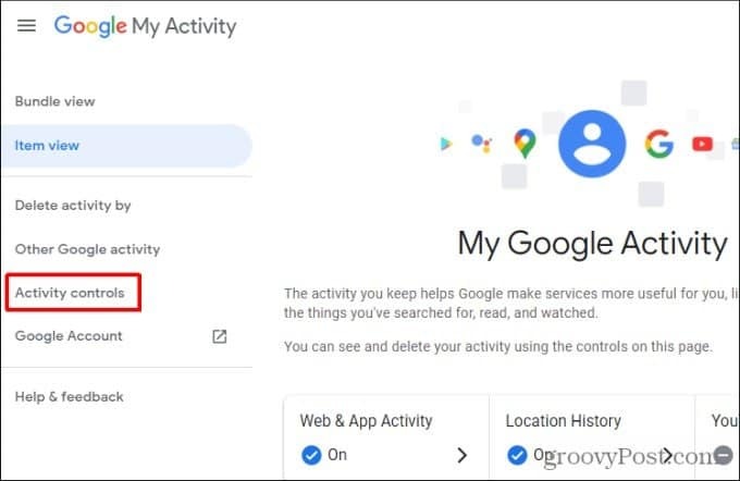 στοιχεία ελέγχου δραστηριότητας Google