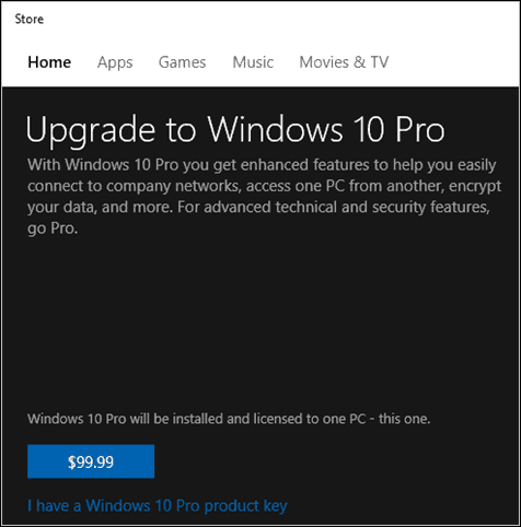 Windows 10 Pro Pack κλειδί κατάστημα Microsoft