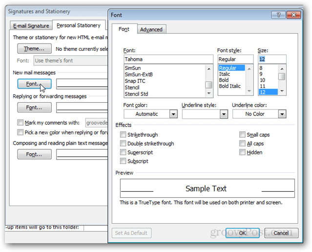 προχωρημένες επιλογές υπογραφής και χαρτοπωλείου στο Outlook 2010