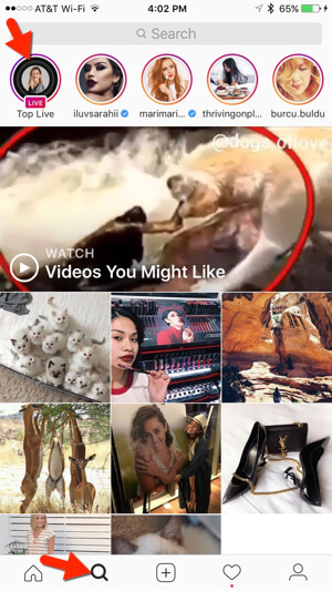 Το Instagram διαθέτει επίσης τρέχοντα ζωντανά βίντεο στην καρτέλα Εξερεύνηση.