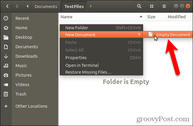 Δημιουργήστε ένα νέο κενό έγγραφο στο Nautilus στο Ubuntu Linux