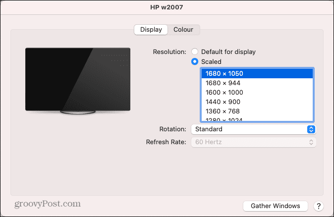 επιλογές ανάλυσης εξωτερικής οθόνης mac