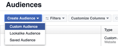 Δημιουργήστε ένα προσαρμοσμένο κοινό στο Facebook Ads Manager.