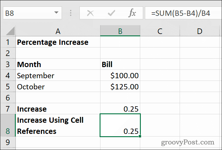 Ένα παράδειγμα αυξήσεων ποσοστών στο Microsoft Excel