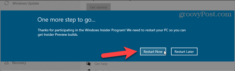 Κάντε επανεκκίνηση για να ολοκληρώσετε την εγγραφή για εκδόσεις Windows Insider
