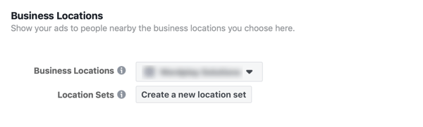 Επιλογή για τη δημιουργία ενός νέου συνόλου θέσεων για την επιχειρηματική σας διαφήμιση στο Facebook.