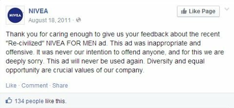 nivea απολογία Facebook ενημέρωση