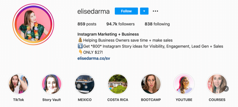 Προφίλ της Elise Darma Instagram