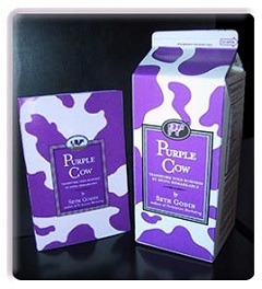 Η πρώτη έκδοση του Purple Cow κυκλοφόρησε σε κουτί γάλα.
