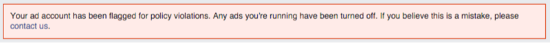 Μήνυμα στην οθόνη Διαφημίσεων Facebook: Ο λογαριασμός σας έχει επισημανθεί για παραβάσεις πολιτικής