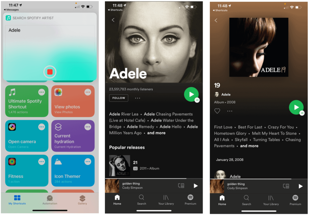 Συντομεύσεις Siri για καλλιτέχνη αναζήτησης Spotify Siri