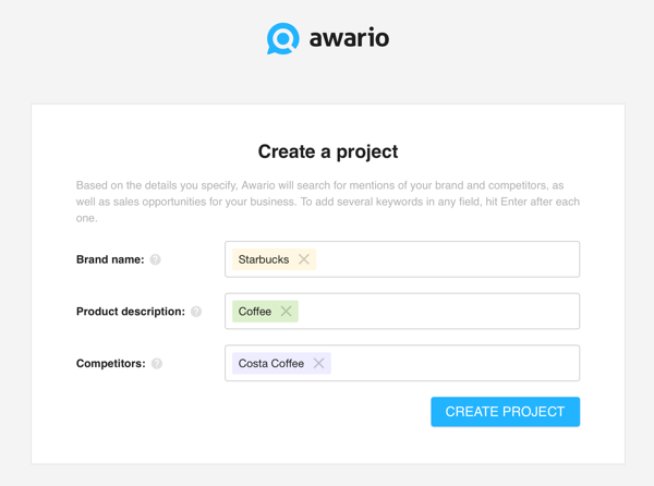 Πώς να χρησιμοποιήσετε το Awario για ακρόαση κοινωνικών μέσων, Βήμα 1 δημιουργήστε ένα έργο.