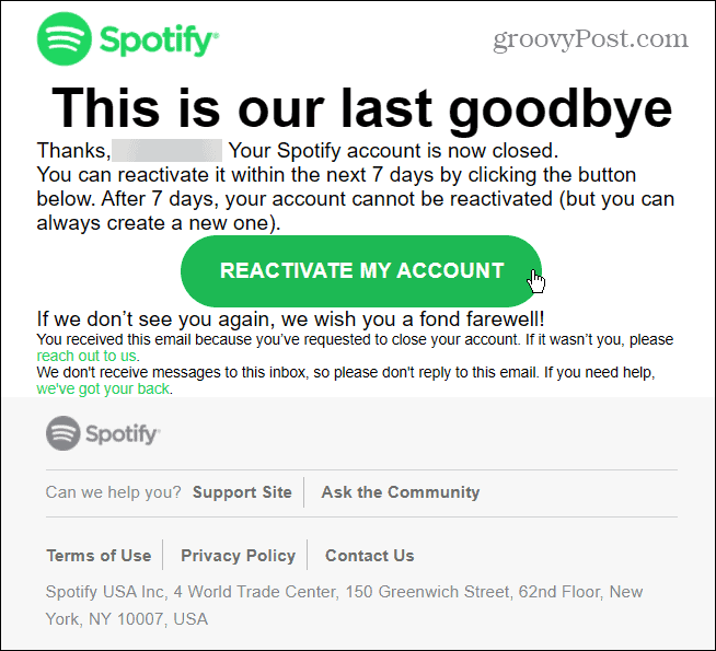 Email επανενεργοποίησης του Spotify