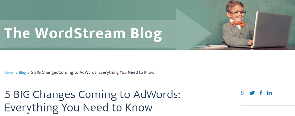 Η δημοσίευση δυνατοτήτων του Google AdWords στο ιστολόγιο του WordStream ήταν μονόκερος.