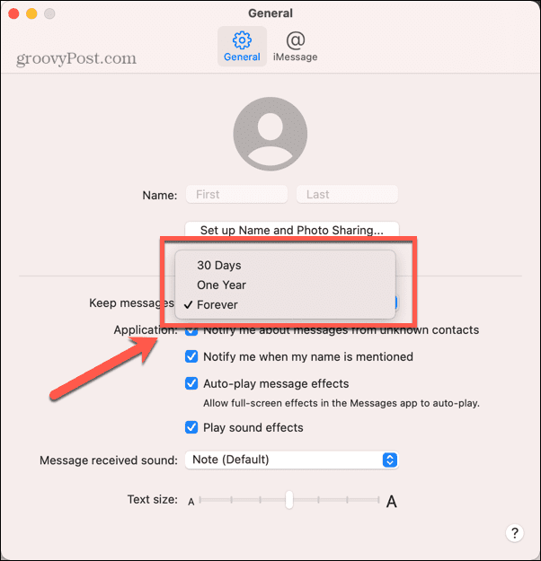 επιλογή διατήρησης μηνυμάτων mac