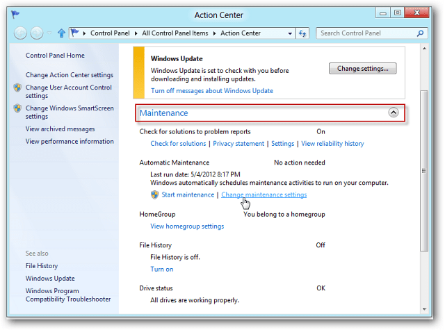 Πώς να χρησιμοποιήσετε την Αυτόματη συντήρηση των Windows 8