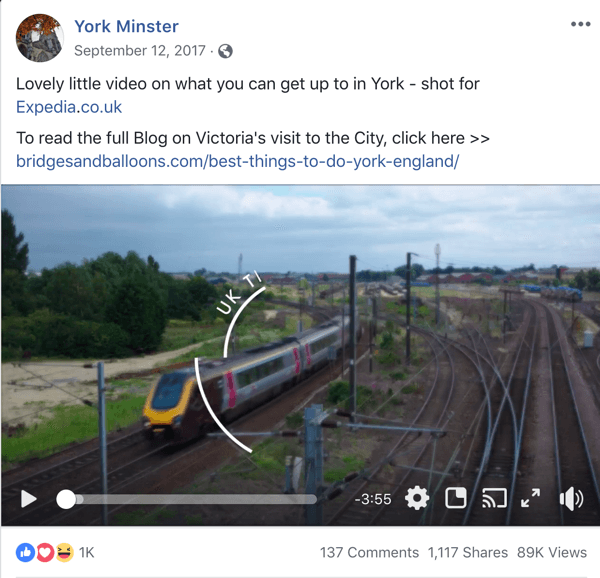 Παράδειγμα ανάρτησης στο Facebook με τουριστικές πληροφορίες από το York Minster.