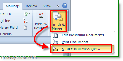 Το στιγμιότυπο οθόνης του Outlook 2010 ολοκληρώνει και συγχωνεύει και στέλνει μηνύματα ηλεκτρονικού ταχυδρομείου